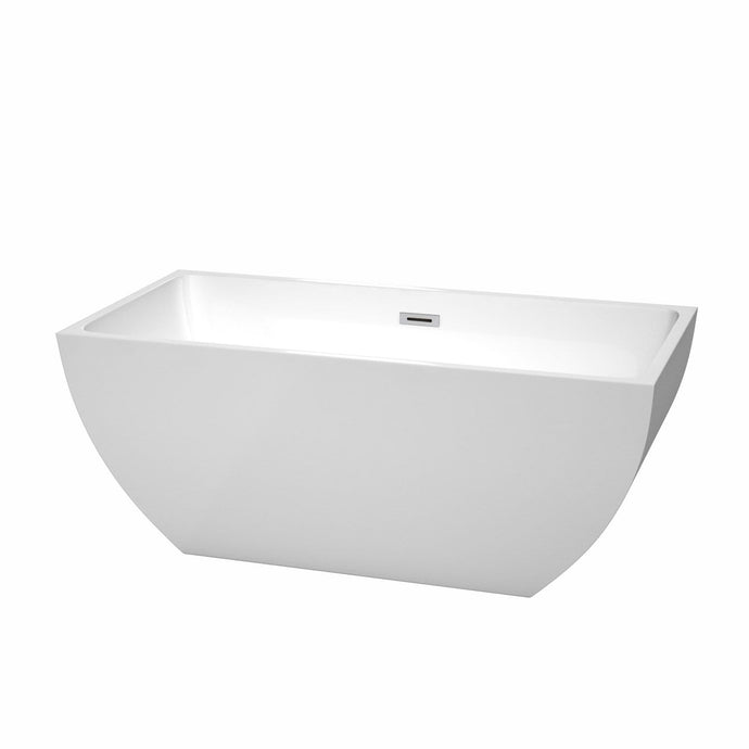 Wyndham Collection Bathtub Wyndham Collection WCBTK150559 Rachel 59 Inch Freestanding Bathtub in White with Polished Chrome Drain and Overflow Trim