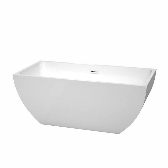 Wyndham Collection Bathtub Wyndham Collection WCBTK150559SWTRIM Rachel 59 Inch Freestanding Bathtub in White with Shiny White Drain and Overflow Trim