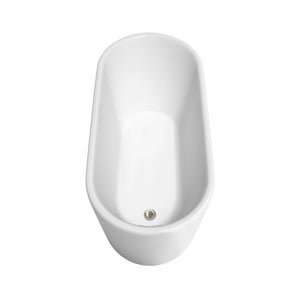 Wyndham Collection Bathtub Wyndham Collection WCBTK151159ATP11BN Ursula 59 Inch Freestanding Bathtub in White with Floor Mounted Faucet, Drain and Overflow Trim in Brushed Nickel