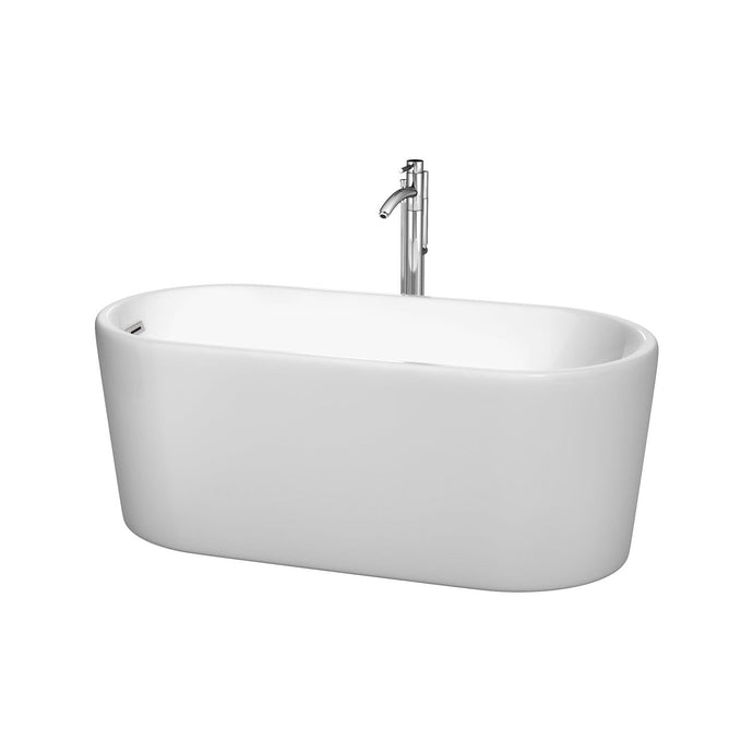 Wyndham Collection Bathtub Wyndham Collection WCBTK151159ATP11PC Ursula 59 Inch Freestanding Bathtub in White with Floor Mounted Faucet, Drain and Overflow Trim in Polished Chrome