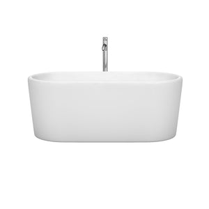 Wyndham Collection Bathtub Wyndham Collection WCBTK151159ATP11PC Ursula 59 Inch Freestanding Bathtub in White with Floor Mounted Faucet, Drain and Overflow Trim in Polished Chrome