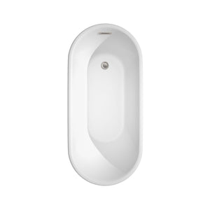 Wyndham Collection Bathtub Wyndham Collection WCBTK151159BNTRIM Ursula 59 Inch Freestanding Bathtub in White with Brushed Nickel Drain and Overflow Trim