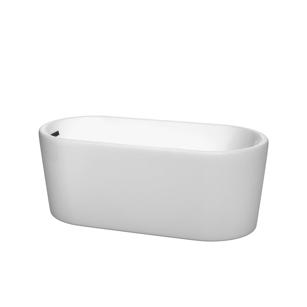 Wyndham Collection Bathtub Wyndham Collection WCBTK151159MBTRIM Ursula 59 Inch Freestanding Bathtub in White with Matte Black Drain and Overflow Trim