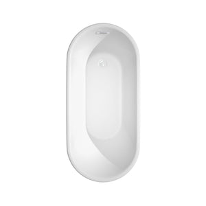 Wyndham Collection Bathtub Wyndham Collection WCBTK151159SWTRIM Ursula 59 Inch Freestanding Bathtub in White with Shiny White Drain and Overflow Trim