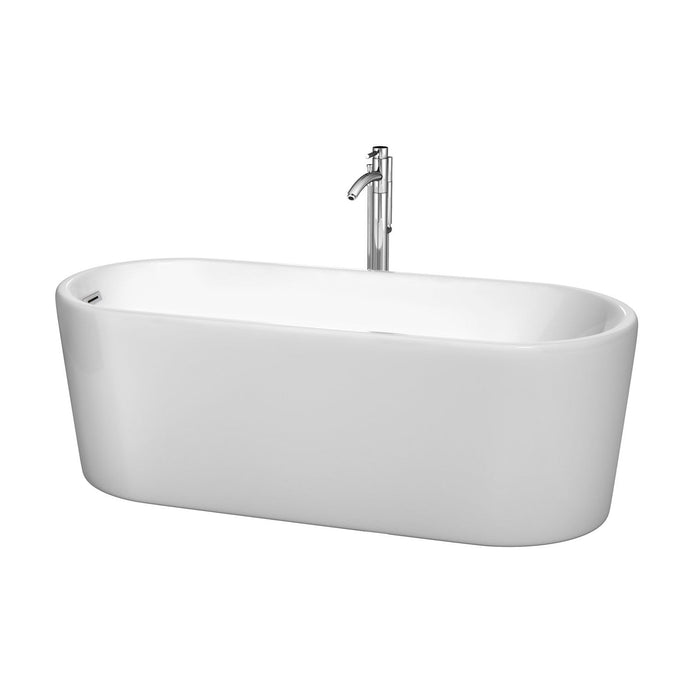 Wyndham Collection Bathtub Wyndham Collection WCBTK151167ATP11PC Ursula 67 Inch Freestanding Bathtub in White with Floor Mounted Faucet, Drain and Overflow Trim in Polished Chrome
