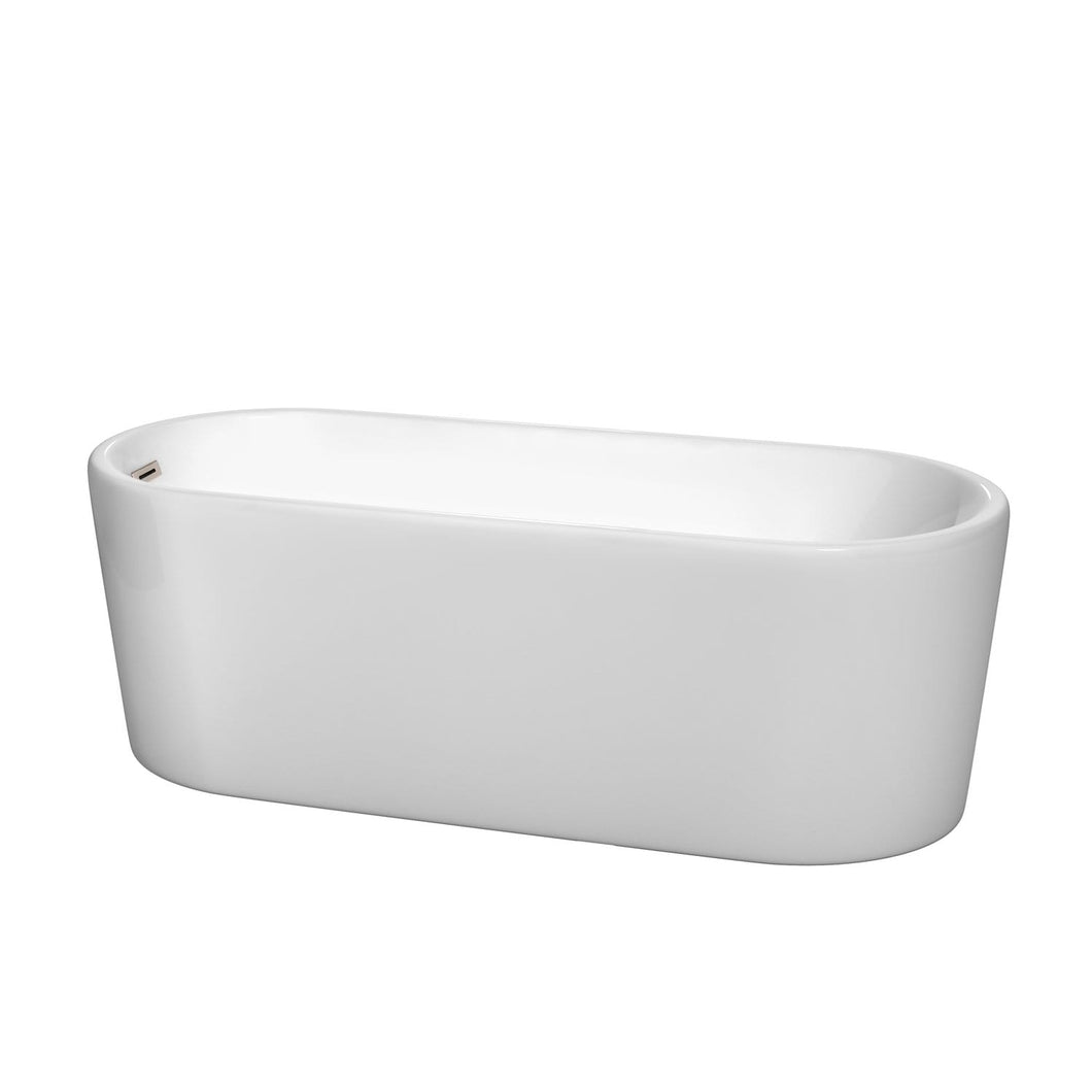 Wyndham Collection Bathtub Wyndham Collection WCBTK151167BNTRIM Ursula 67 Inch Freestanding Bathtub in White with Brushed Nickel Drain and Overflow Trim