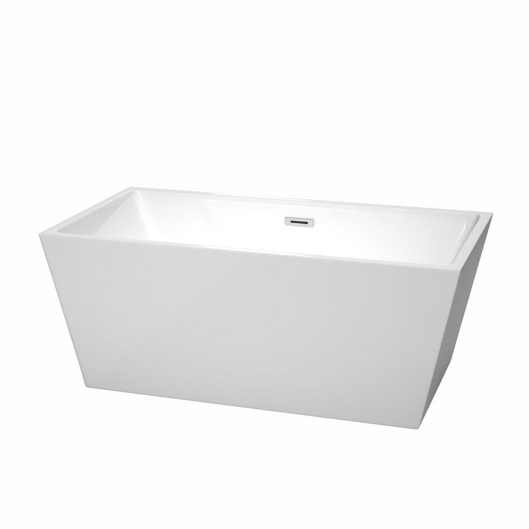 Wyndham Collection Bathtub Wyndham Collection WCBTK151459 Sara 59 Inch Freestanding Bathtub in White with Polished Chrome Drain and Overflow Trim