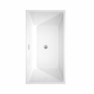Wyndham Collection Bathtub Wyndham Collection WCBTK151459 Sara 59 Inch Freestanding Bathtub in White with Polished Chrome Drain and Overflow Trim