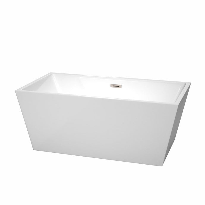 Wyndham Collection Bathtub Wyndham Collection WCBTK151459BNTRIM Sara 59 Inch Freestanding Bathtub in White with Brushed Nickel Drain and Overflow Trim
