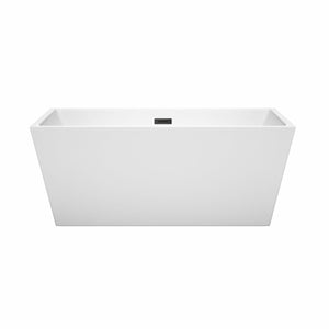 Wyndham Collection Bathtub Wyndham Collection WCBTK151459MBTRIM Sara 59 Inch Freestanding Bathtub in White with Matte Black Drain and Overflow Trim