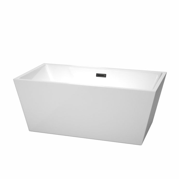 Wyndham Collection Bathtub Wyndham Collection WCBTK151459MBTRIM Sara 59 Inch Freestanding Bathtub in White with Matte Black Drain and Overflow Trim