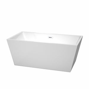 Wyndham Collection Bathtub Wyndham Collection WCBTK151459SWTRIM Sara 59 Inch Freestanding Bathtub in White with Shiny White Drain and Overflow Trim
