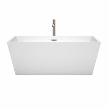 Load image into Gallery viewer, Wyndham Collection Bathtub Wyndham Collection WCBTK151463ATP11BN Sara 63 Inch Freestanding Bathtub in White with Floor Mounted Faucet, Drain and Overflow Trim in Brushed Nickel