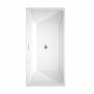Wyndham Collection Bathtub Wyndham Collection WCBTK151463ATP11BN Sara 63 Inch Freestanding Bathtub in White with Floor Mounted Faucet, Drain and Overflow Trim in Brushed Nickel