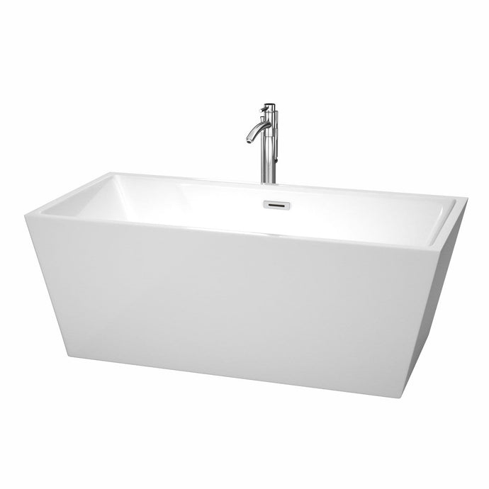 Wyndham Collection Bathtub Wyndham Collection WCBTK151463ATP11PC Sara 63 Inch Freestanding Bathtub in White with Floor Mounted Faucet, Drain and Overflow Trim in Polished Chrome