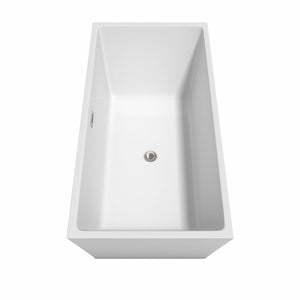 Wyndham Collection Bathtub Wyndham Collection WCBTK151463BNTRIM Sara 63 Inch Freestanding Bathtub in White with Brushed Nickel Drain and Overflow Trim