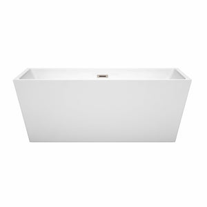 Wyndham Collection Bathtub Wyndham Collection WCBTK151463BNTRIM Sara 63 Inch Freestanding Bathtub in White with Brushed Nickel Drain and Overflow Trim