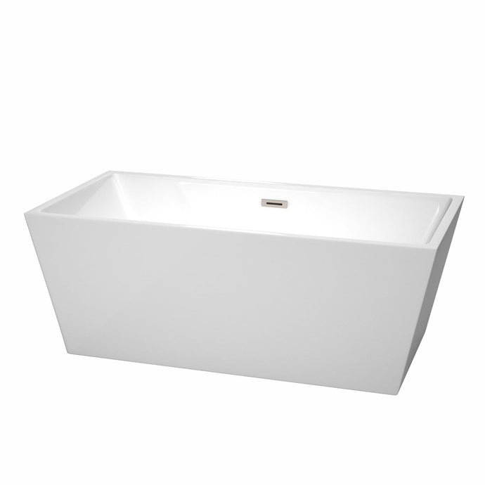 Wyndham Collection Bathtub Wyndham Collection WCBTK151463BNTRIM Sara 63 Inch Freestanding Bathtub in White with Brushed Nickel Drain and Overflow Trim