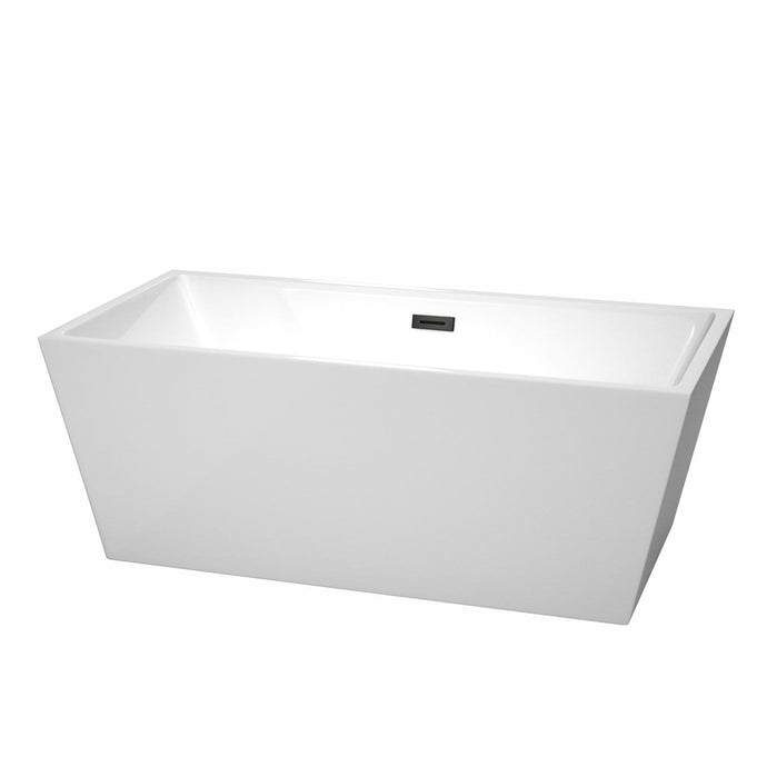 Wyndham Collection Bathtub Wyndham Collection WCBTK151463MBTRIM Sara 63 Inch Freestanding Bathtub in White with Matte Black Drain and Overflow Trim