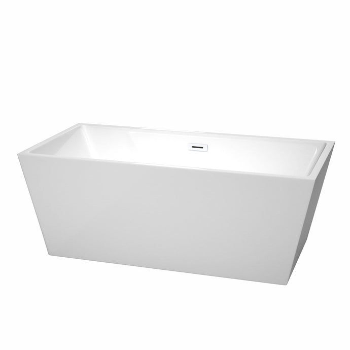 Wyndham Collection Bathtub Wyndham Collection WCBTK151463SWTRIM Sara 63 Inch Freestanding Bathtub in White with Shiny White Drain and Overflow Trim