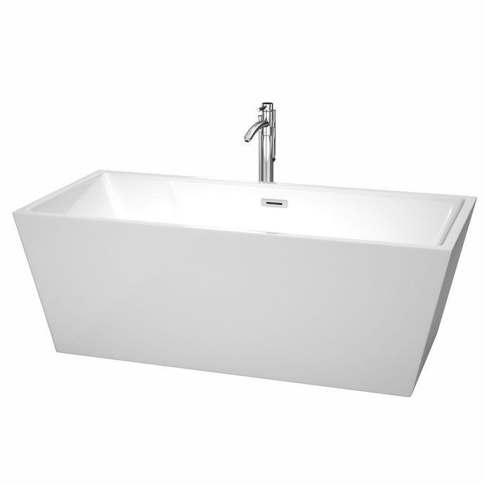 Wyndham Collection Bathtub Wyndham Collection WCBTK151467ATP11PC Sara 67 Inch Freestanding Bathtub in White with Floor Mounted Faucet, Drain and Overflow Trim in Polished Chrome