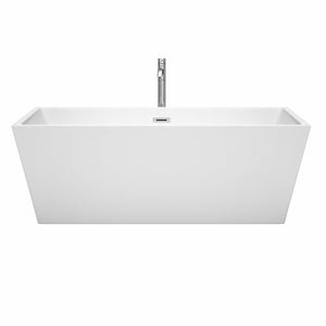 Wyndham Collection Bathtub Wyndham Collection WCBTK151467ATP11PC Sara 67 Inch Freestanding Bathtub in White with Floor Mounted Faucet, Drain and Overflow Trim in Polished Chrome