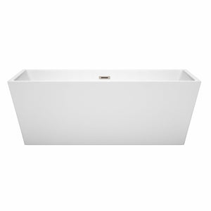 Wyndham Collection Bathtub Wyndham Collection WCBTK151467BNTRIM Sara 67 Inch Freestanding Bathtub in White with Brushed Nickel Drain and Overflow Trim