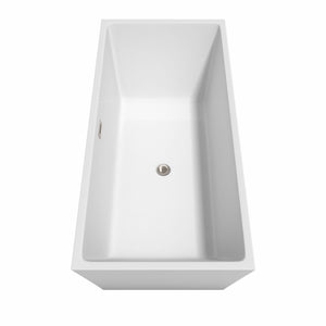 Wyndham Collection Bathtub Wyndham Collection WCBTK151467BNTRIM Sara 67 Inch Freestanding Bathtub in White with Brushed Nickel Drain and Overflow Trim