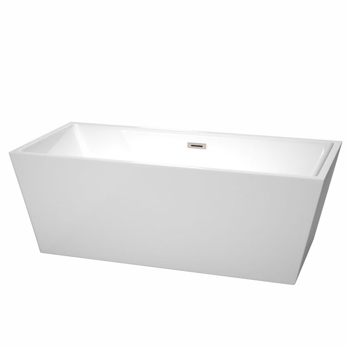 Wyndham Collection Bathtub Wyndham Collection WCBTK151467BNTRIM Sara 67 Inch Freestanding Bathtub in White with Brushed Nickel Drain and Overflow Trim