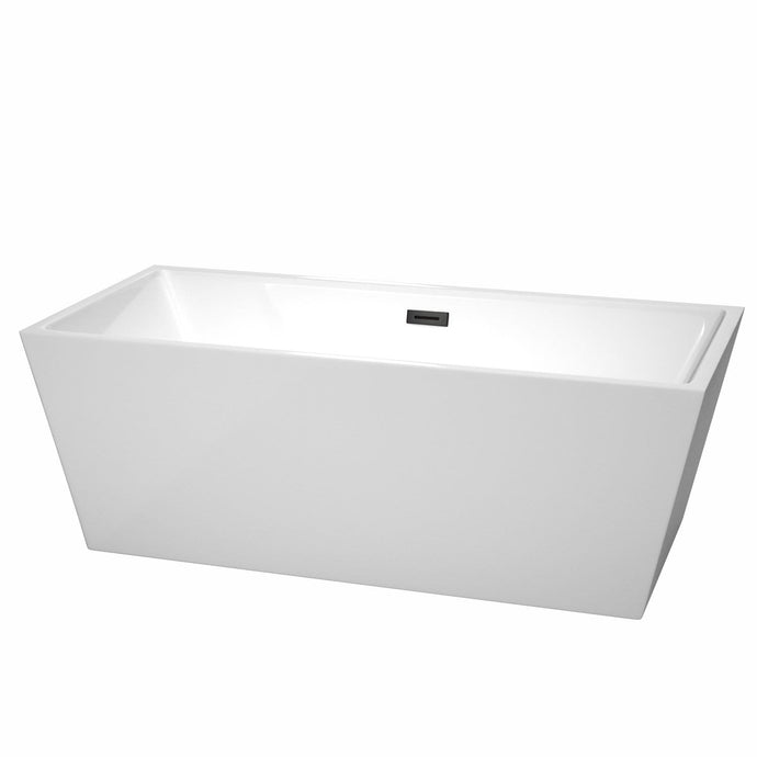 Wyndham Collection Bathtub Wyndham Collection WCBTK151467MBTRIM Sara 67 Inch Freestanding Bathtub in White with Matte Black Drain and Overflow Trim