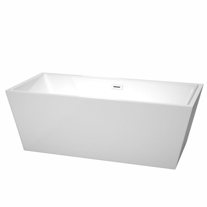 Wyndham Collection Bathtub Wyndham Collection WCBTK151467SWTRIM Sara 67 Inch Freestanding Bathtub in White with Shiny White Drain and Overflow Trim