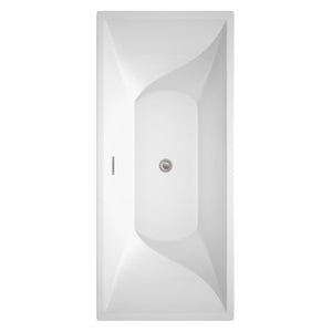 Wyndham Collection Bathtub Wyndham Collection WCBTK151871ATP11BN Maryam 71 Inch Freestanding Bathtub in White with Floor Mounted Faucet, Drain and Overflow Trim in Brushed Nickel