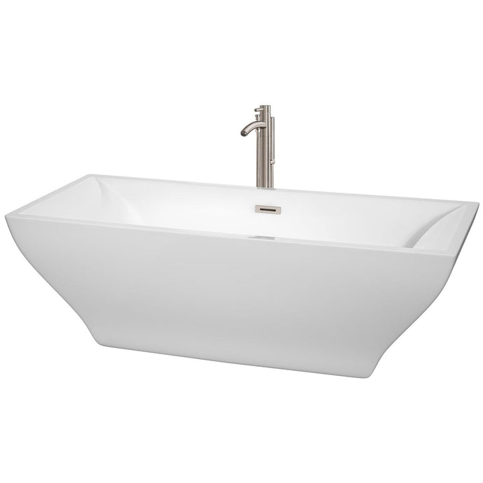 Wyndham Collection Bathtub Wyndham Collection WCBTK151871ATP11BN Maryam 71 Inch Freestanding Bathtub in White with Floor Mounted Faucet, Drain and Overflow Trim in Brushed Nickel