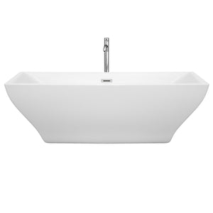 Wyndham Collection Bathtub Wyndham Collection WCBTK151871ATP11PC Maryam 71 Inch Freestanding Bathtub in White with Floor Mounted Faucet, Drain and Overflow Trim in Polished Chrome