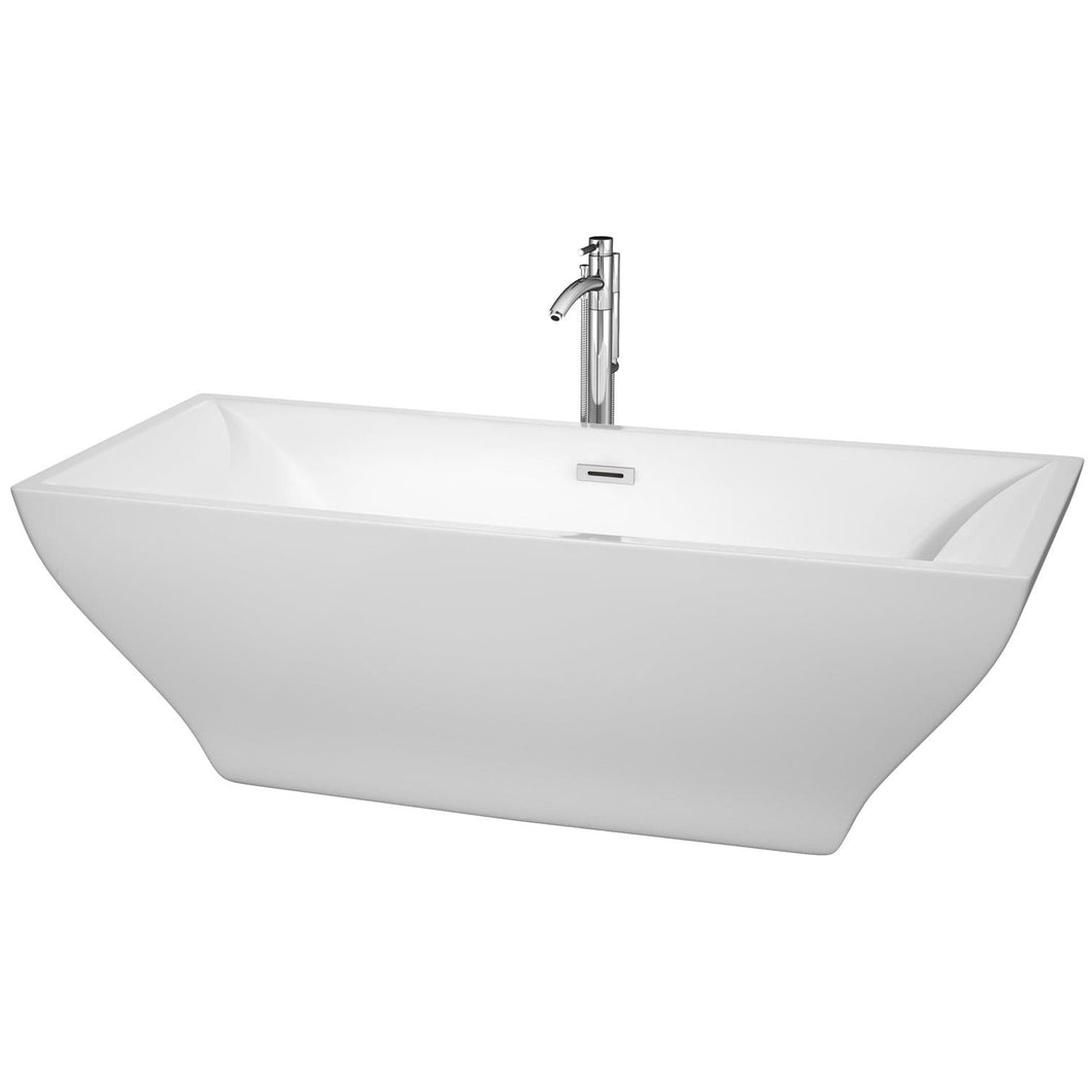 Wyndham Collection Bathtub Wyndham Collection WCBTK151871ATP11PC Maryam 71 Inch Freestanding Bathtub in White with Floor Mounted Faucet, Drain and Overflow Trim in Polished Chrome