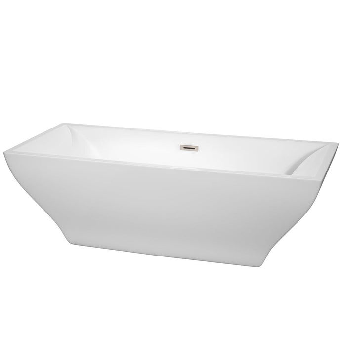 Wyndham Collection Bathtub Wyndham Collection WCBTK151871BNTRIM Maryam 71 Inch Freestanding Bathtub in White with Brushed Nickel Drain and Overflow Trim