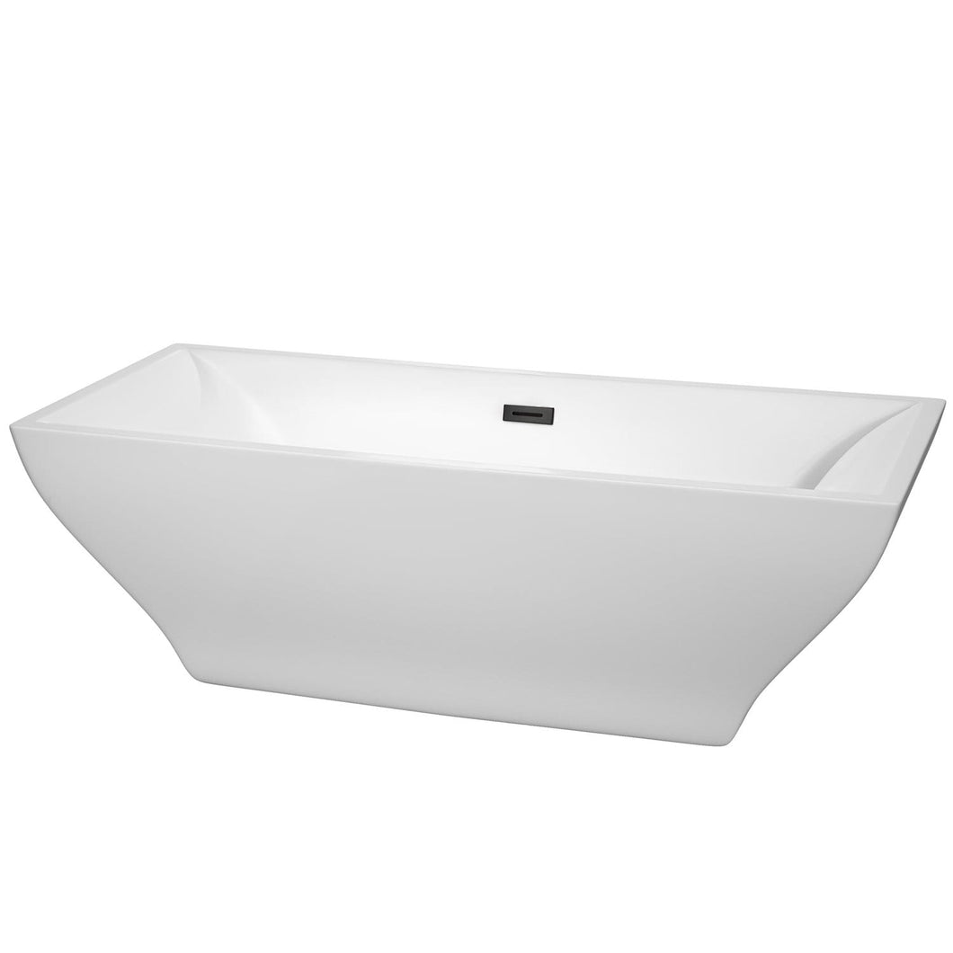 Wyndham Collection Bathtub Wyndham Collection WCBTK151871MBTRIM Maryam 71 Inch Freestanding Bathtub in White with Matte Black Drain and Overflow Trim