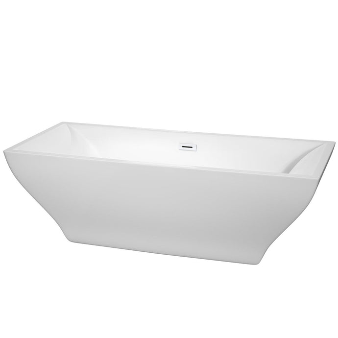 Wyndham Collection Bathtub Wyndham Collection WCBTK151871SWTRIM Maryam 71 Inch Freestanding Bathtub in White with Shiny White Drain and Overflow Trim