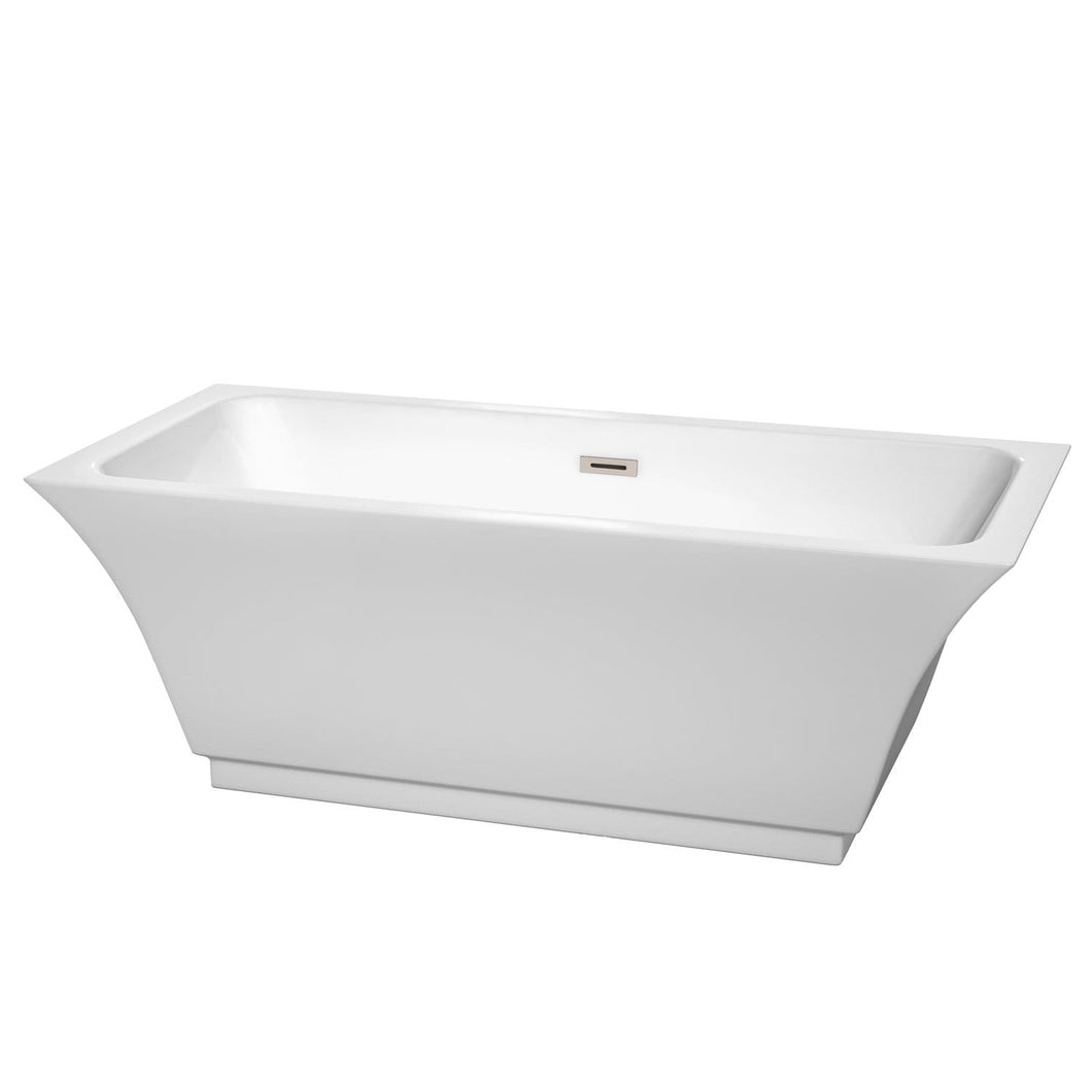 Wyndham Collection Bathtub Wyndham Collection WCBTK151967BNTRIM Galina 67 Inch Freestanding Bathtub in White with Brushed Nickel Drain and Overflow Trim