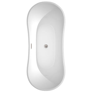 Wyndham Collection Bathtub Wyndham Collection WCBTK152871ATP11BN Bolera 71 Inch Freestanding Bathtub in White with Floor Mounted Faucet, Drain and Overflow Trim in Brushed Nickel