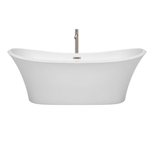 Wyndham Collection Bathtub Wyndham Collection WCBTK152871ATP11BN Bolera 71 Inch Freestanding Bathtub in White with Floor Mounted Faucet, Drain and Overflow Trim in Brushed Nickel