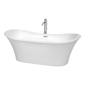 Wyndham Collection Bathtub Wyndham Collection WCBTK152871ATP11PC Bolera 71 Inch Freestanding Bathtub in White with Floor Mounted Faucet, Drain and Overflow Trim in Polished Chrome