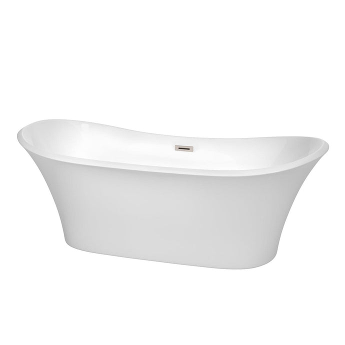 Wyndham Collection Bathtub Wyndham Collection WCBTK152871BNTRIM Bolera 71 Inch Freestanding Bathtub in White with Brushed Nickel Drain and Overflow Trim