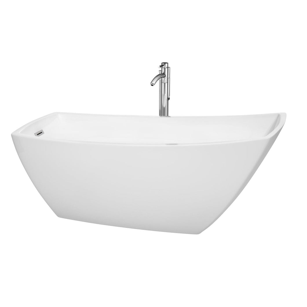 Wyndham Collection Bathtub Wyndham Collection WCBTK153367ATP11PC Antigua 67 Inch Freestanding Bathtub in White with Floor Mounted Faucet, Drain and Overflow Trim in Polished Chrome