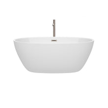 Load image into Gallery viewer, Wyndham Collection Bathtub Wyndham Collection WCBTK156159ATP11BN Juno 59 Inch Freestanding Bathtub in White with Floor Mounted Faucet, Drain and Overflow Trim in Brushed Nickel