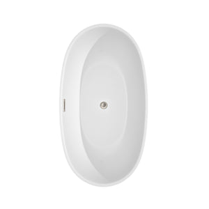 Wyndham Collection Bathtub Wyndham Collection WCBTK156159ATP11BN Juno 59 Inch Freestanding Bathtub in White with Floor Mounted Faucet, Drain and Overflow Trim in Brushed Nickel