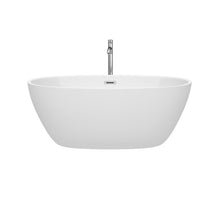 Load image into Gallery viewer, Wyndham Collection Bathtub Wyndham Collection WCBTK156159ATP11PC Juno 59 Inch Freestanding Bathtub in White with Floor Mounted Faucet, Drain and Overflow Trim in Polished Chrome