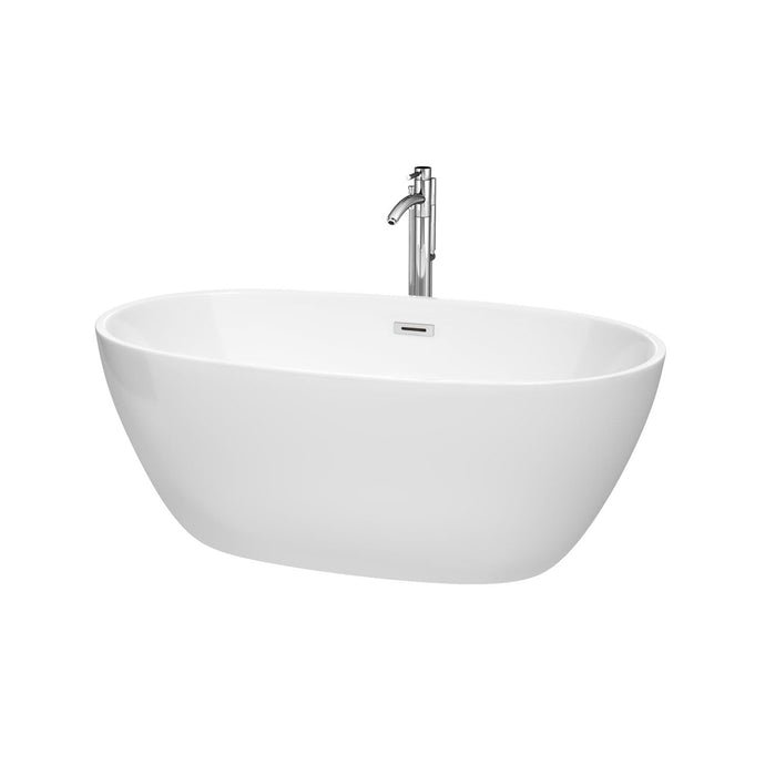 Wyndham Collection Bathtub Wyndham Collection WCBTK156159ATP11PC Juno 59 Inch Freestanding Bathtub in White with Floor Mounted Faucet, Drain and Overflow Trim in Polished Chrome