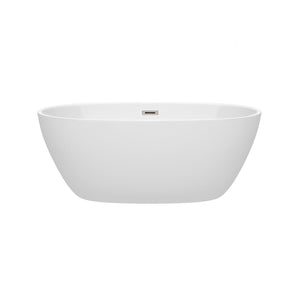 Wyndham Collection Bathtub Wyndham Collection WCBTK156159BNTRIM Juno 59 Inch Freestanding Bathtub in White with Brushed Nickel Drain and Overflow Trim