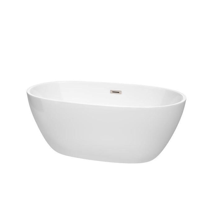 Wyndham Collection Bathtub Wyndham Collection WCBTK156159BNTRIM Juno 59 Inch Freestanding Bathtub in White with Brushed Nickel Drain and Overflow Trim